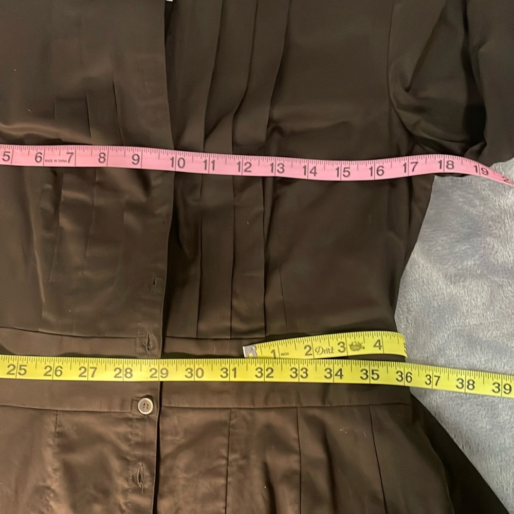 Poplin fit and flare Audrey V-neck shirt dress pleated librarian 50s wife midi - Picture 5 of 9